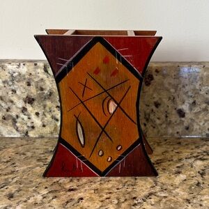 Vintage Reut Shahar KAKADU Artist Handpainted Wood Desk Organizer-Art Deco Style